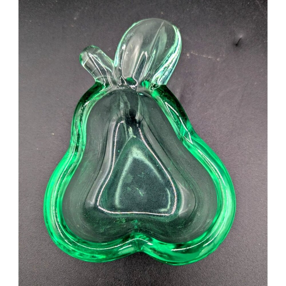 Vannes Le Chatel Crystal Green Pear Shaped Ashtray or Trinket bowl